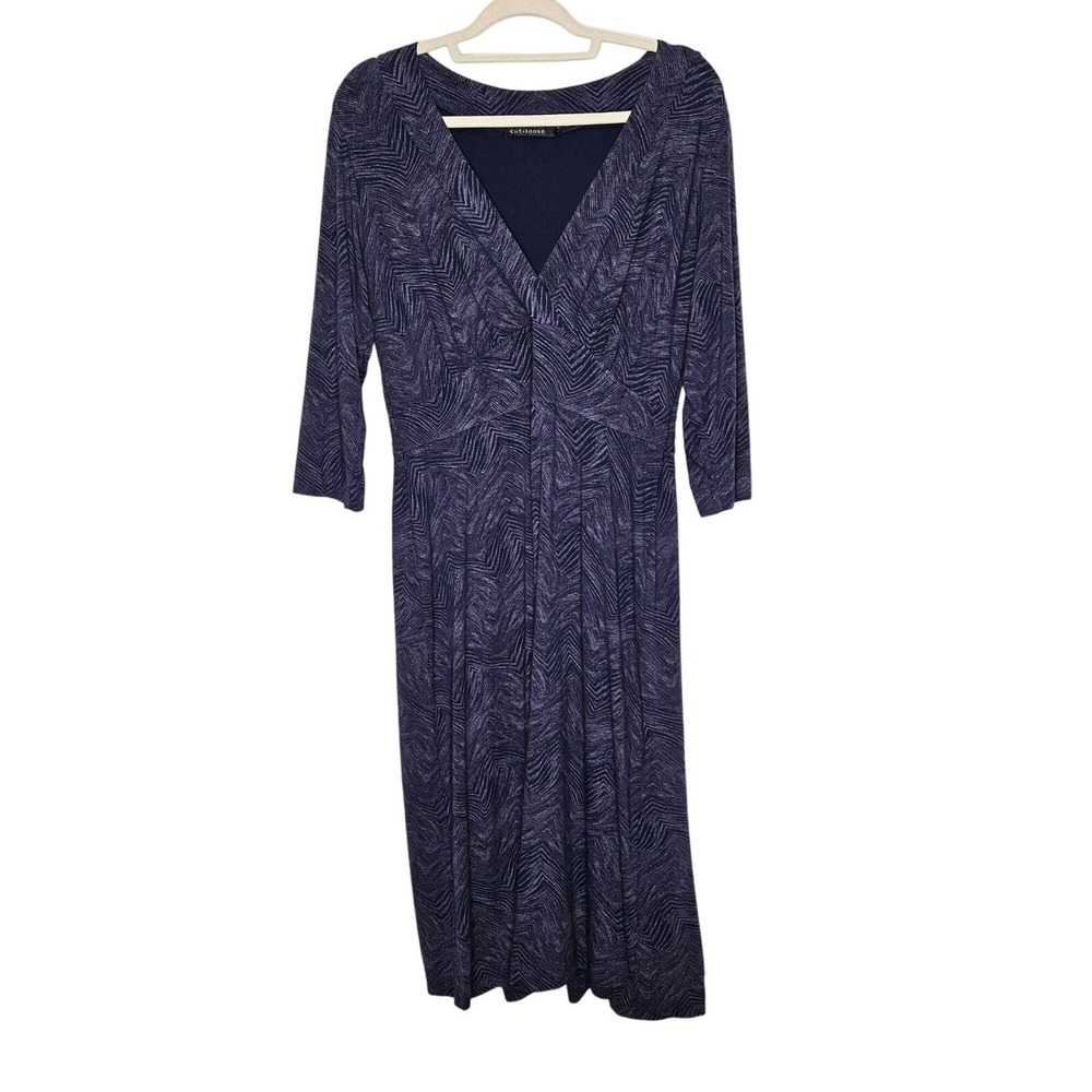 Cut Loose Cutloose Womens Blue Patterned Midi Dress No Pockets v Neck Size L